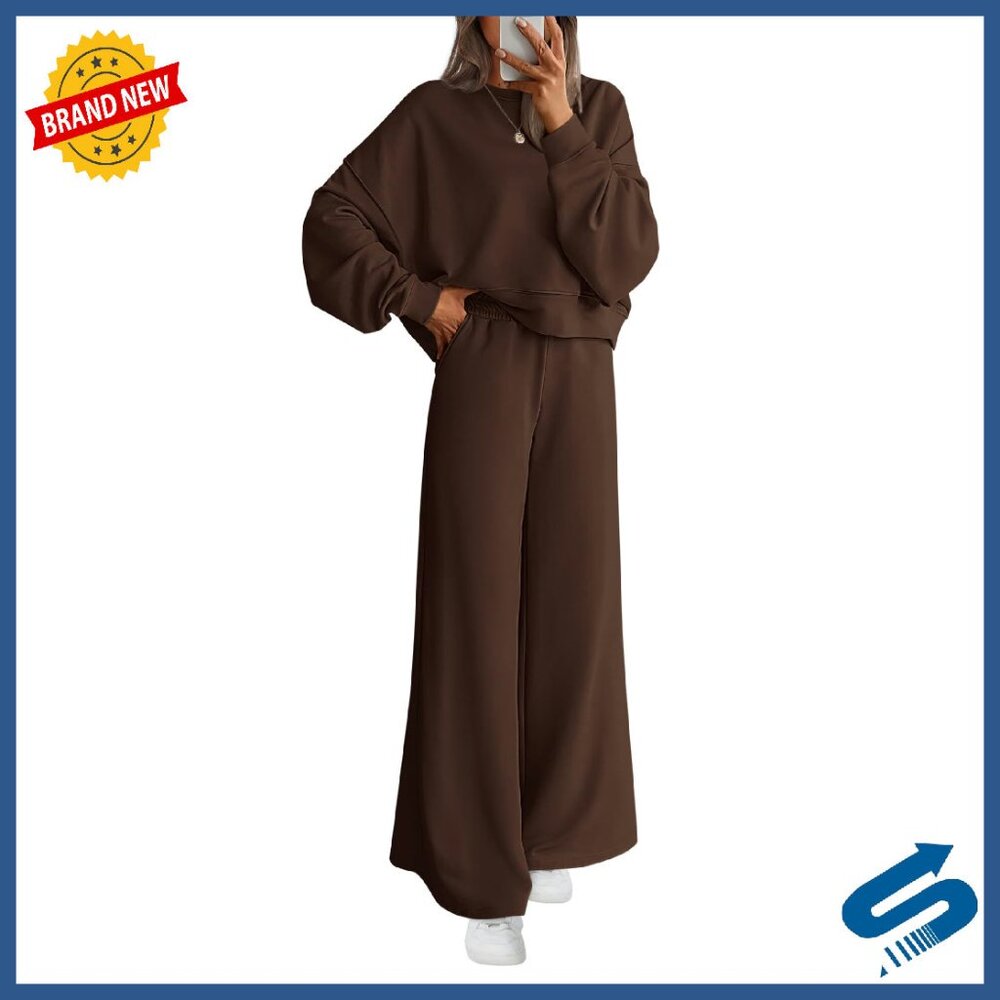 Women's 2-Piece Sweatsuit Set, Crewneck Sweatshirt & Wide Leg Sweatpants